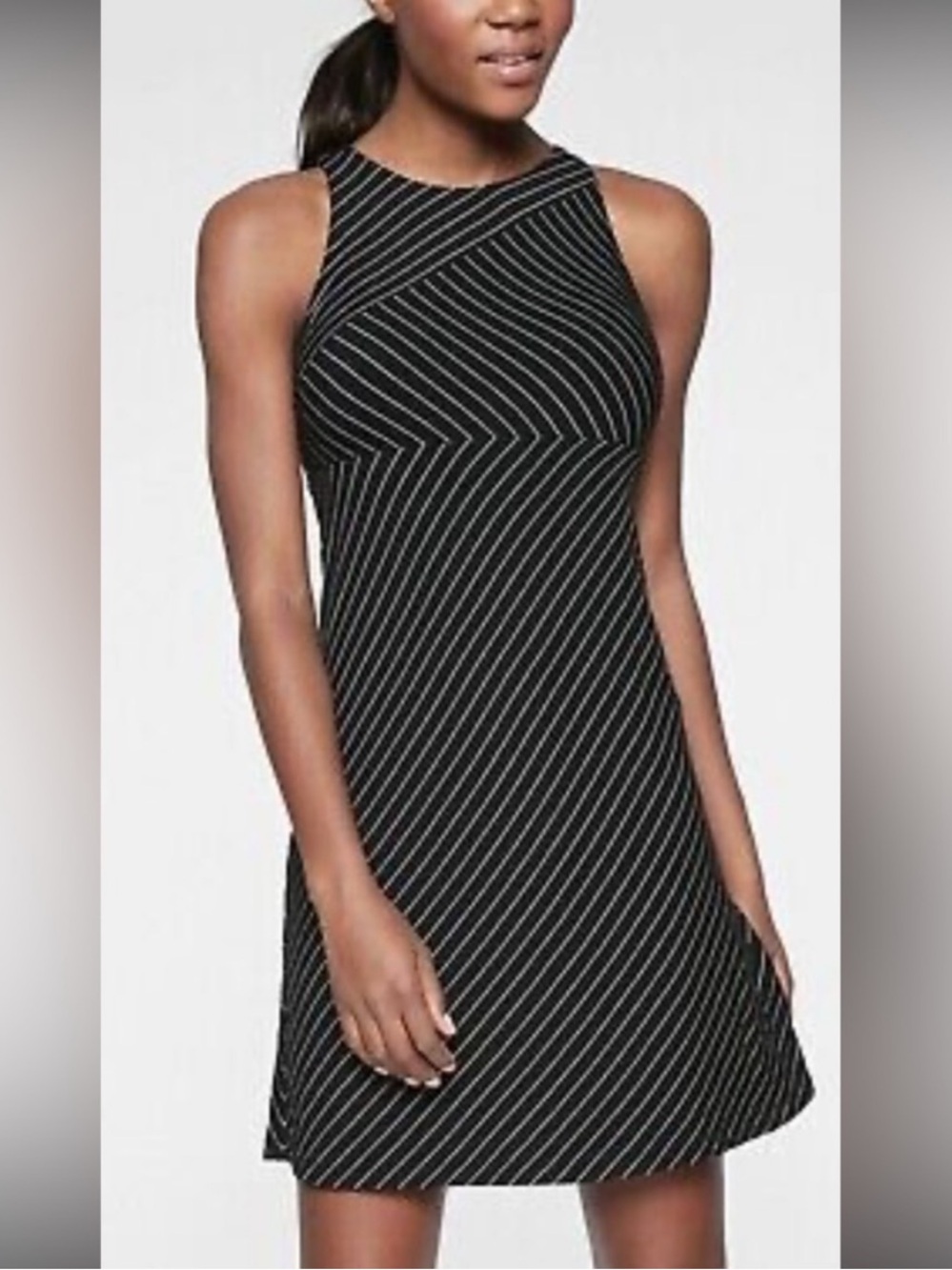 Athleta Santorini Striped High Neck Dress Black/White Size Small